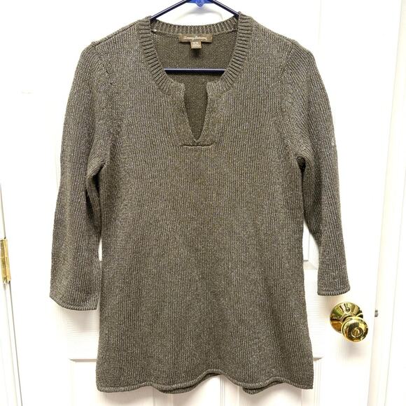 Tommy Bahama Sweater, Split Neck, Metallic, Olive Green, Tunic Length, Size L - Picture 1 of 8